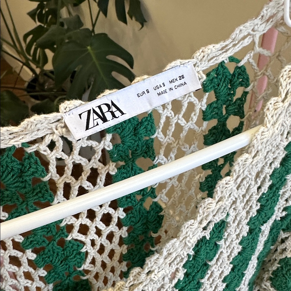 Zara Green and White Crochet Fringe Maxi Dress - Picture 2 of 4
